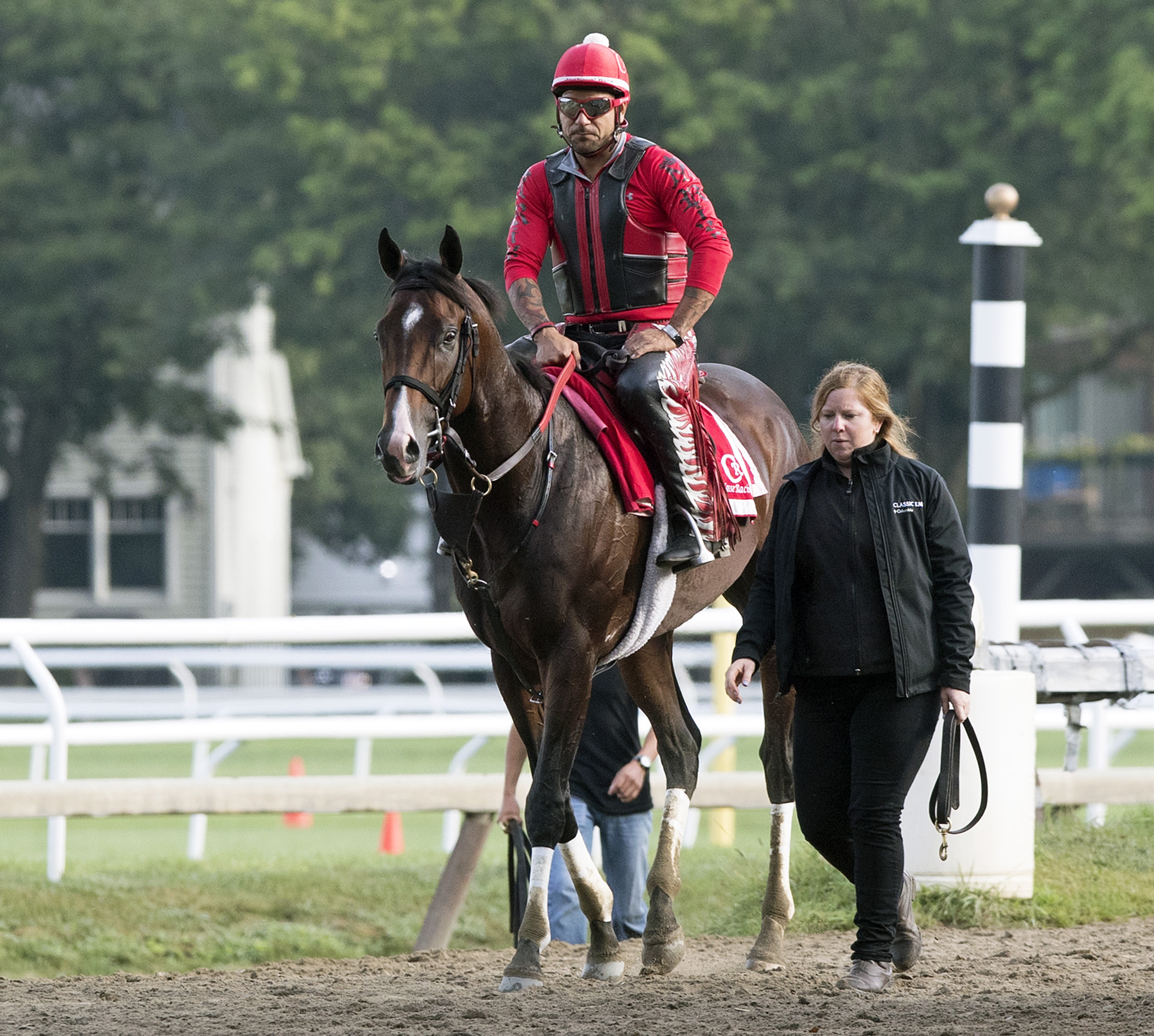 Classic Empire is led from the track after refusing to train Aug. 14
