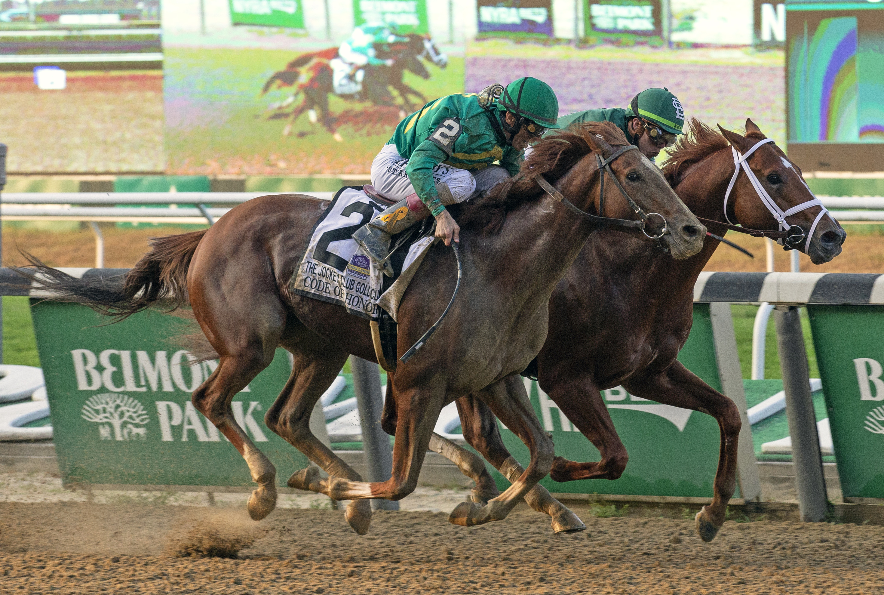 Code of Honor and Vino Rosso duel in the 2019 Jockey Club Gold Cup