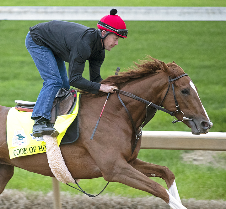 Brian Duggan trains with Code of Honor on April 28