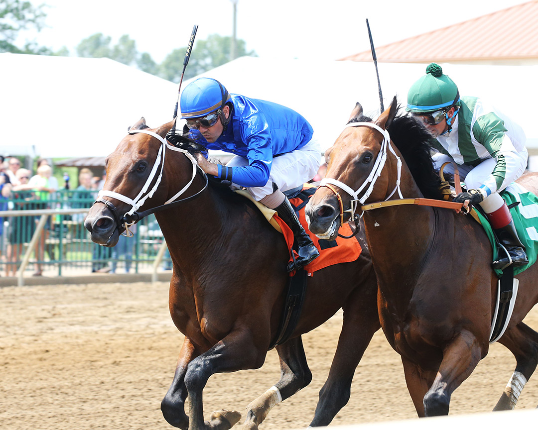 Colonel Bowman (left) wins a July 17 allowance at Ellis Park