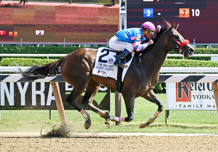 Come Dancing wins the 2019 Ballerina Stakes at Saratoga Race Course