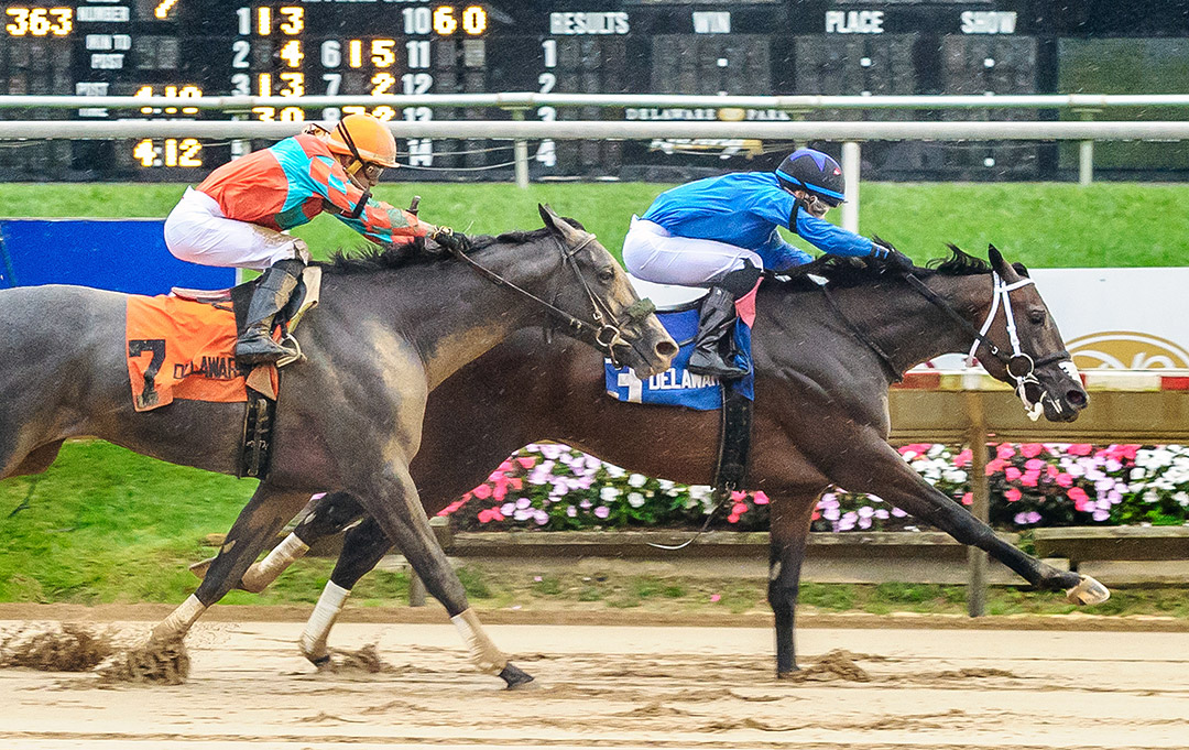 Cooke Creek wins the 2021 Rocky Run Stakes at Delaware