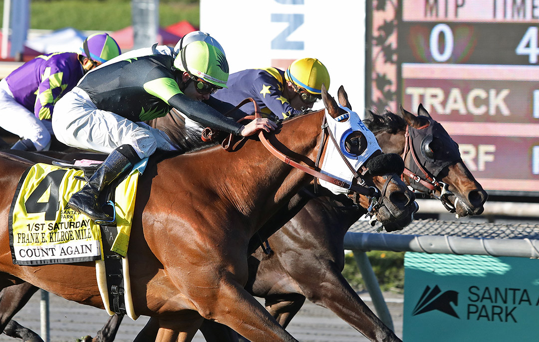 Count Again (outside) wins the 2022 Frank E. Kilroe Mile at Santa Anita