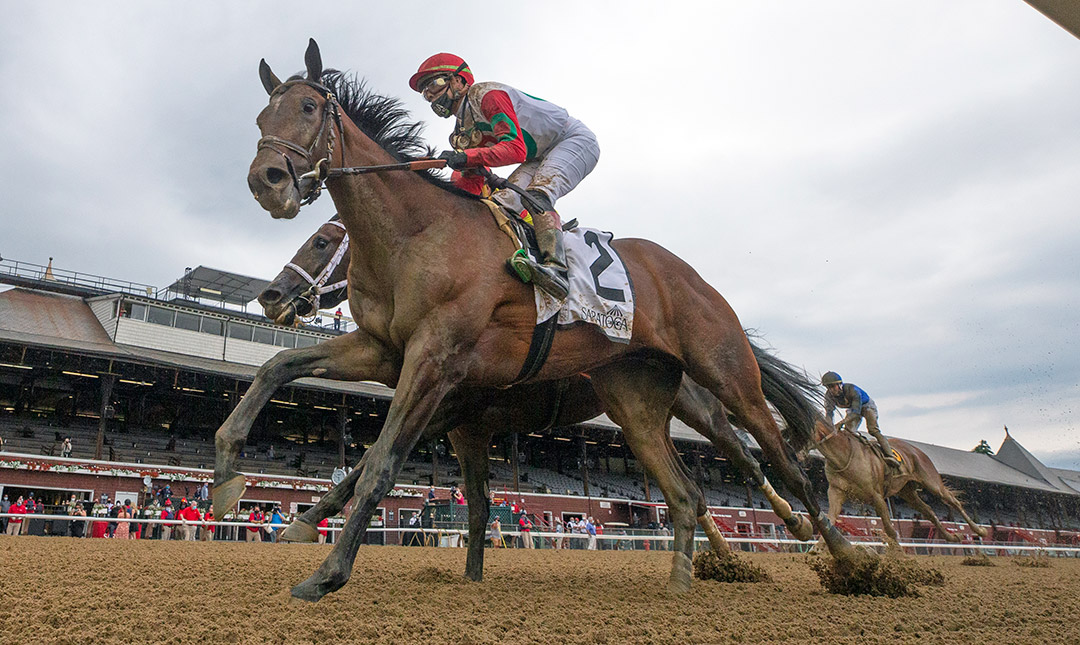 Country Grammer wins the 2020 Peter Pan Stakes at Saratoga Race Course