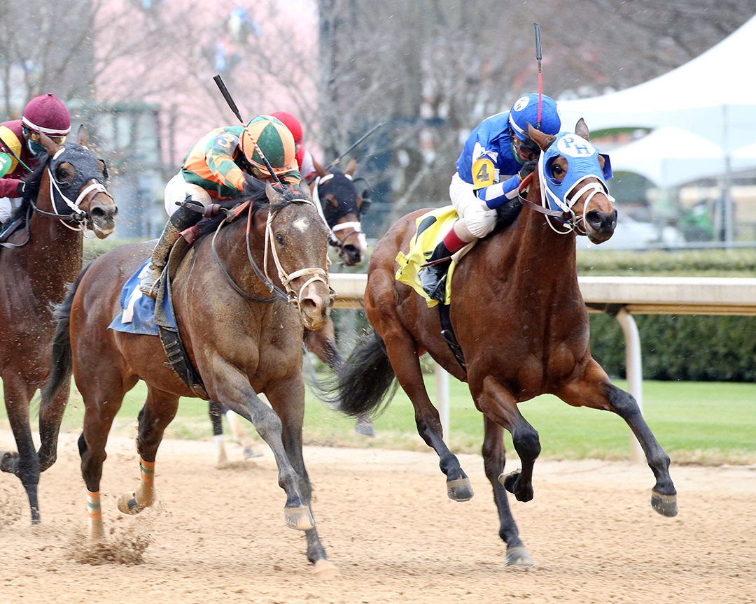 Cousin Larry (left) finishes second in a March 5 allowance at Oaklawn