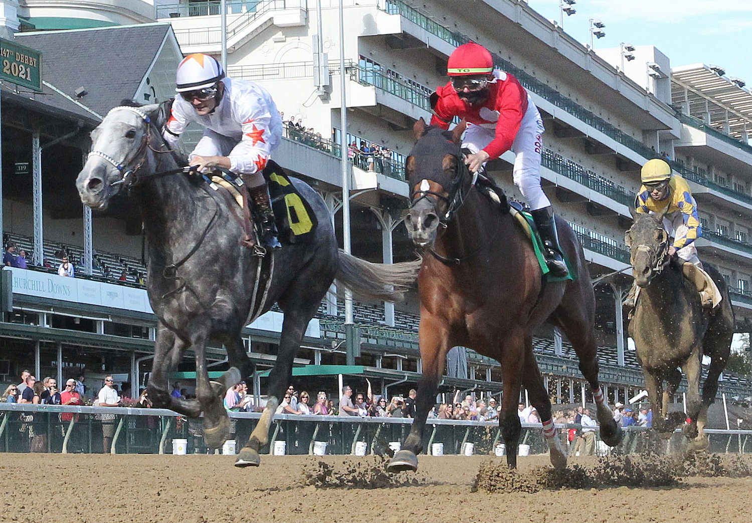 Crazy Beautiful (left) beats Played Hard to win the 2021 Seneca Stakes at Churchill