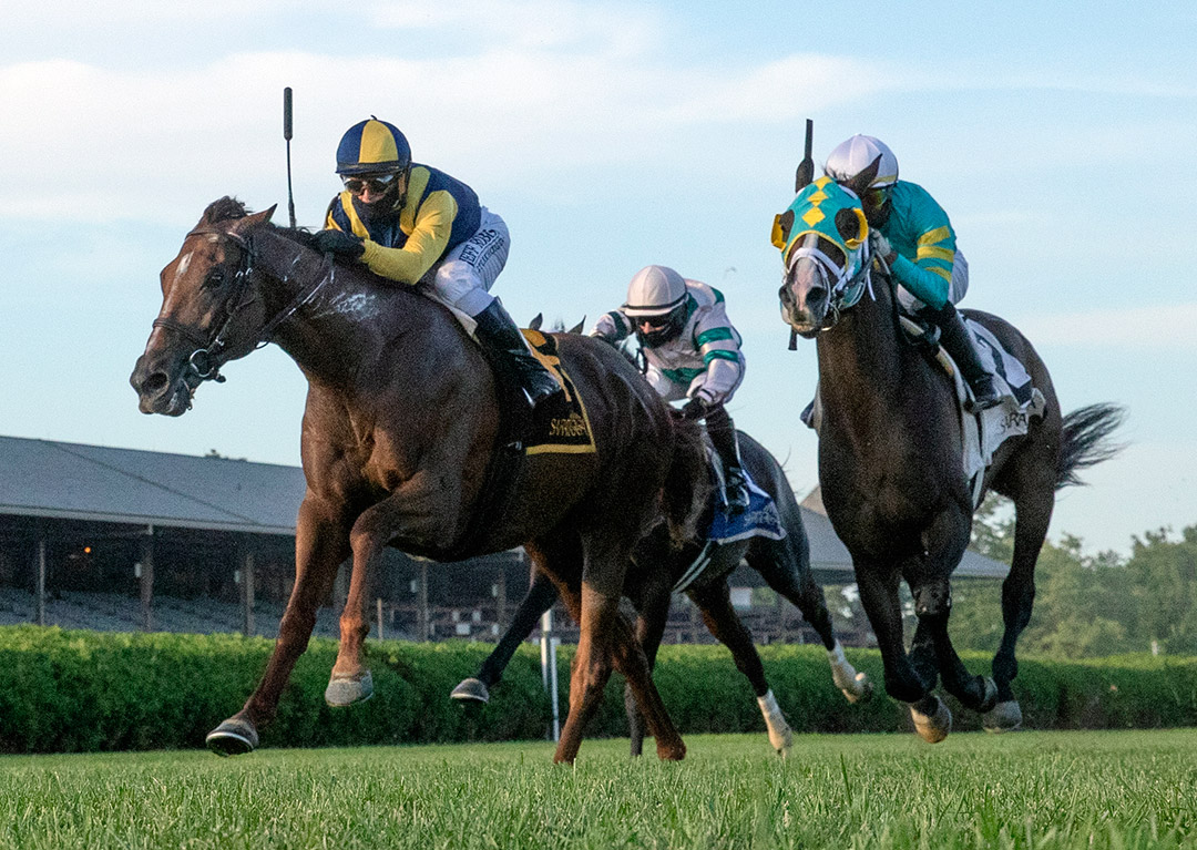 Cross Border (right) was awarded the Bowling Green Stakes via disqualification at Saratoga