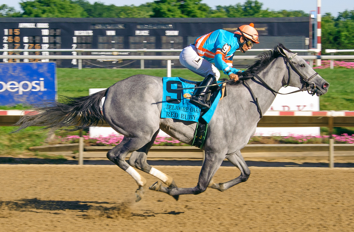 Red Ruby wins the 2018 Delaware Oaks