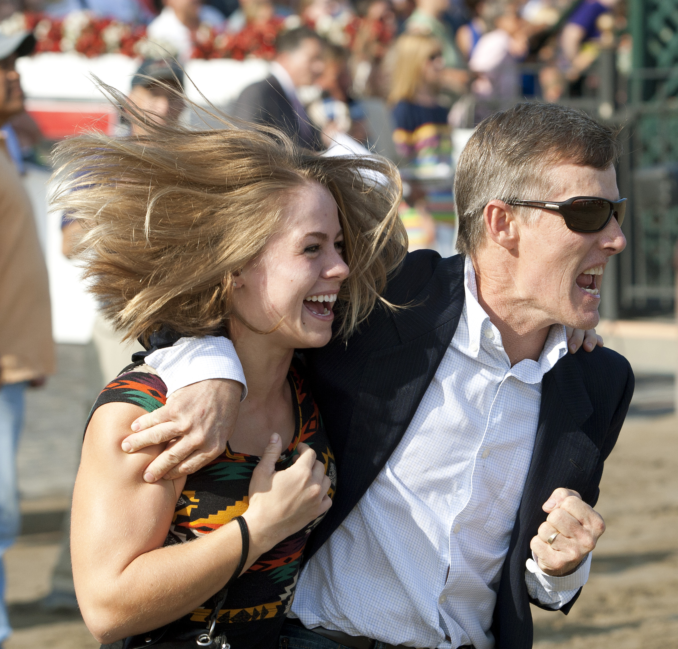 Robbie Davis and hisa dughter Katherine after Robbie's first Saratoga win