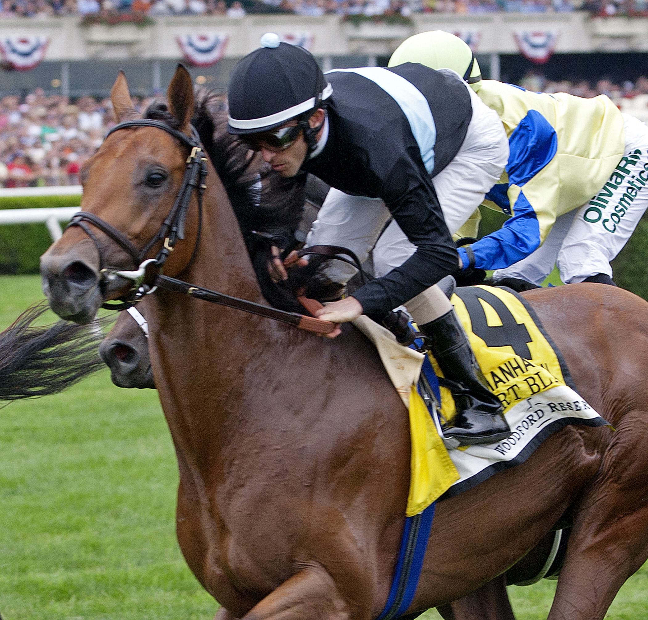 Desert Blanc wins the 2012 Manhattan Handicap