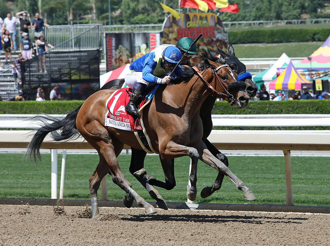 Desert Dawn (No. 1) wins the 2022 Santa Anita Oaks at Santa Anita Park