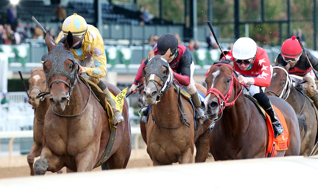 Empire of Gold (right) finishes second to Diamond Oops (left) in the Phoenix Stakes