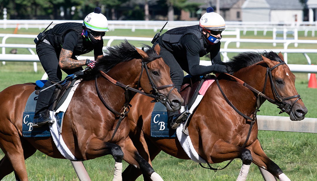Digital Age (left) and Rockemperor train at Saratoga Race Course on Aug. 30