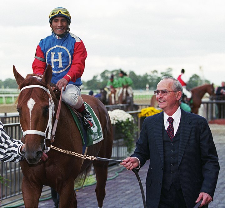 Jimmy Picou leads Diplomatic Jet down victory lane after the 1996 Man o'War