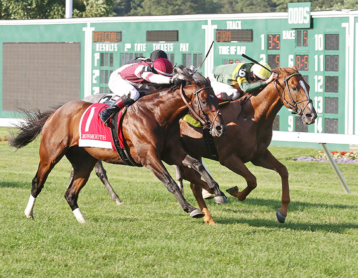 Divisidero (left) finishes second to Just Howard in the 2019 Oceanport Stakes at Monmouth