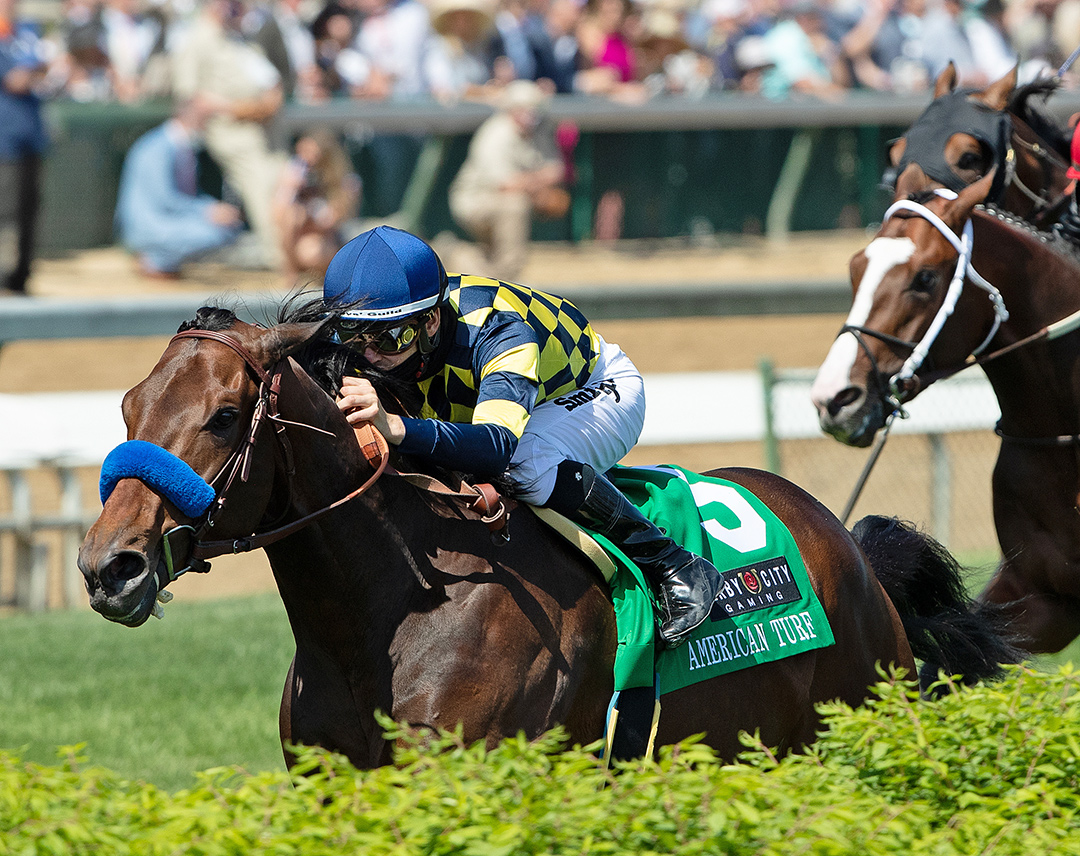 Du Jour wins the 2021 American Turf Stakes at Churchill Downs
