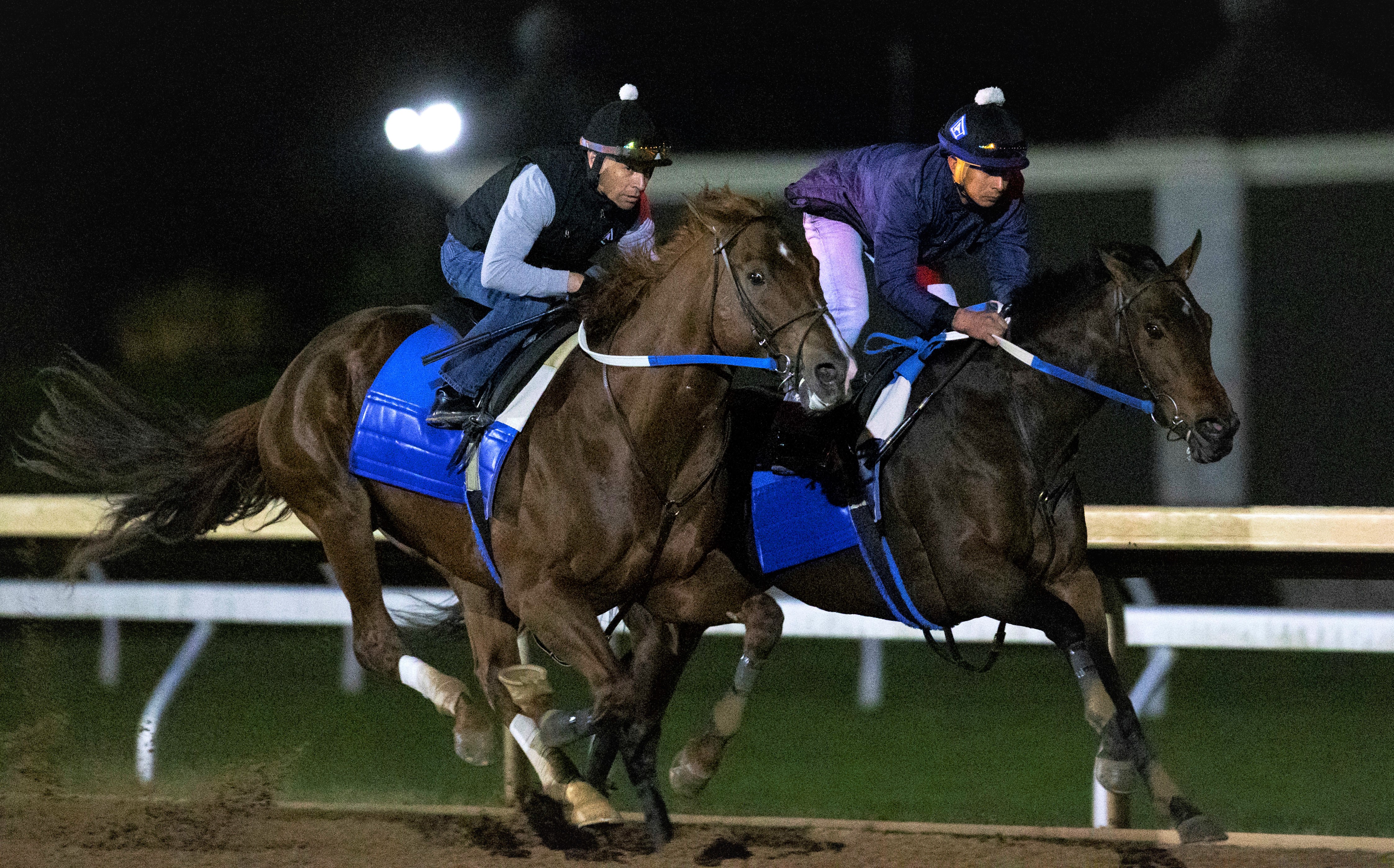 Echo Zulu (rail) works with Marsalis at Keeneland Oct 23 2022