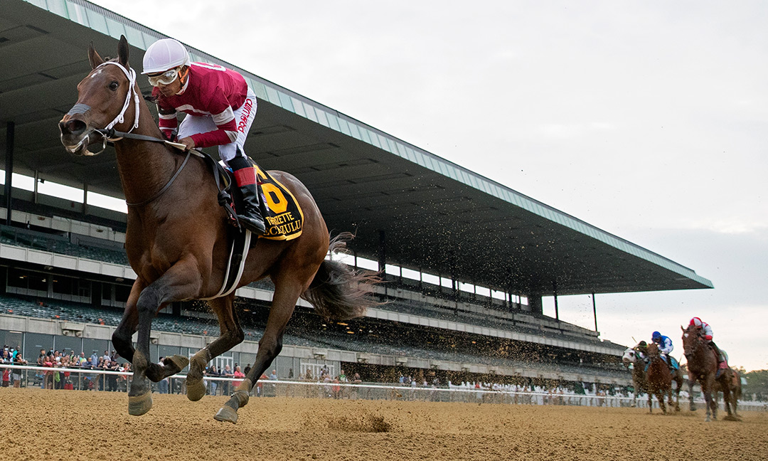 Echo Zulu wins the 2021 Frizette Stakes at Belmont Park