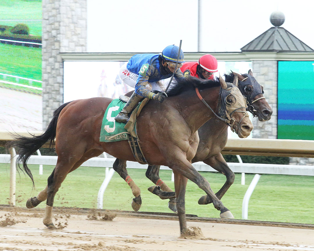 Emirates Road (5) wins an April 9 maiden race at Keeneland