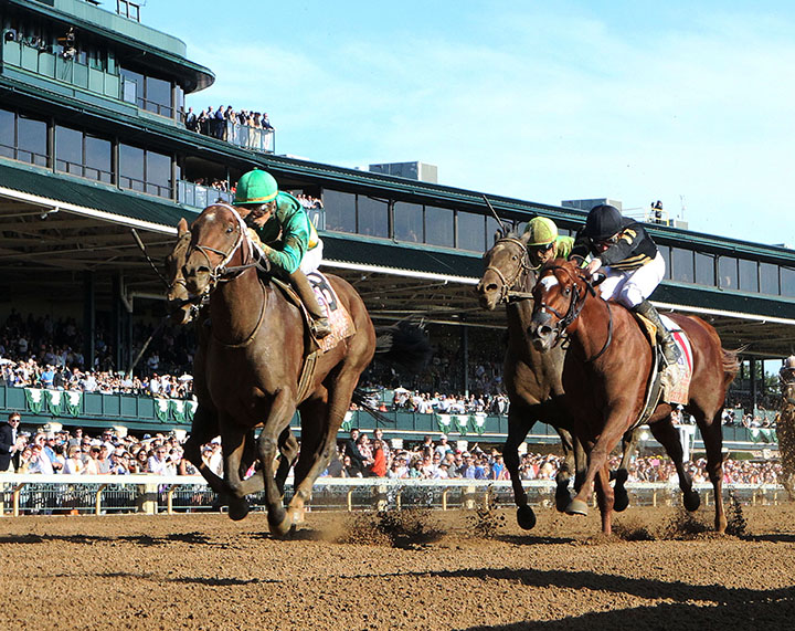 Engage (left) wins the Phoenix Stakes at Keeneland Racecourse