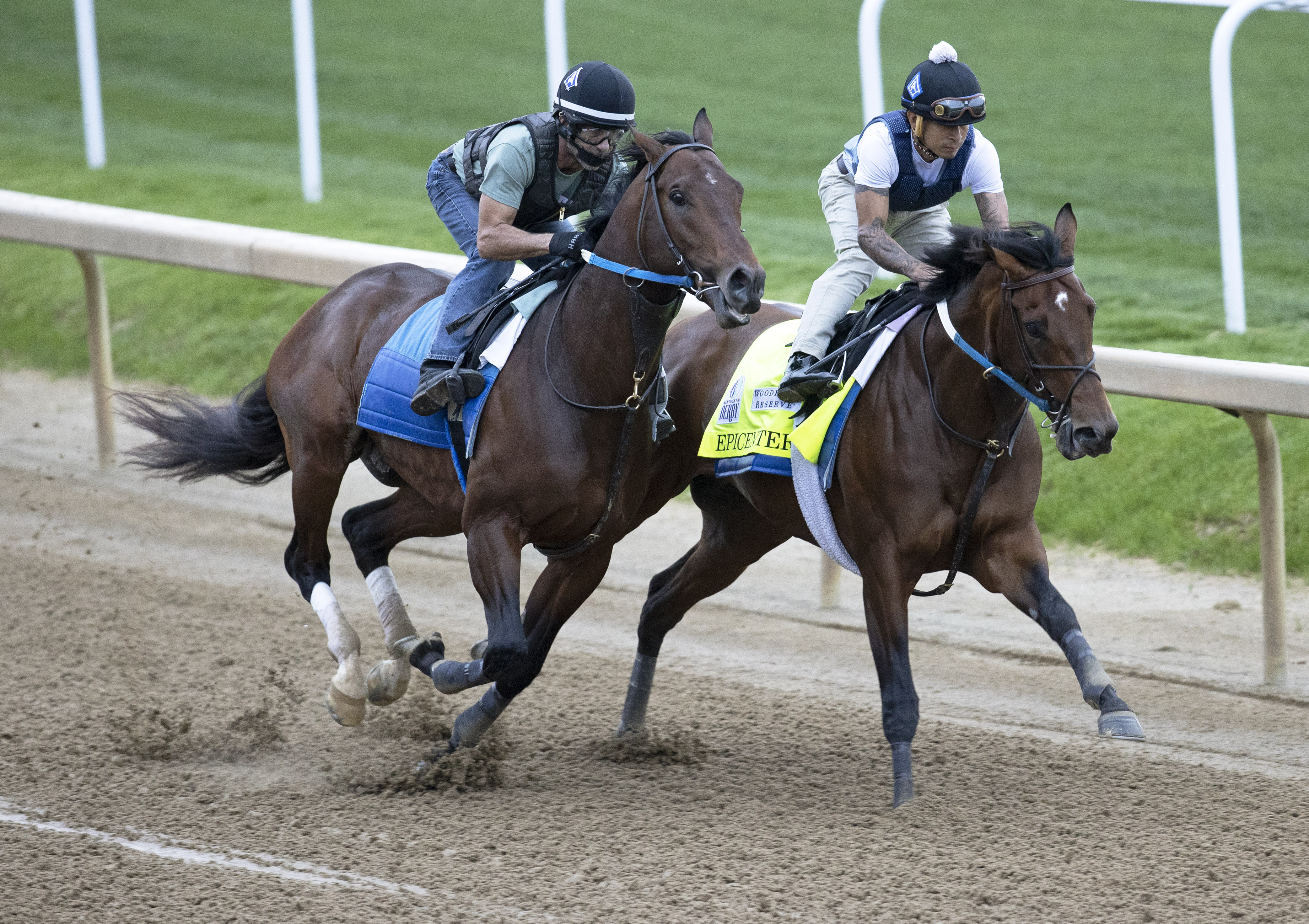 Epicenter (right) works at Churchill Downs 5-1-2022