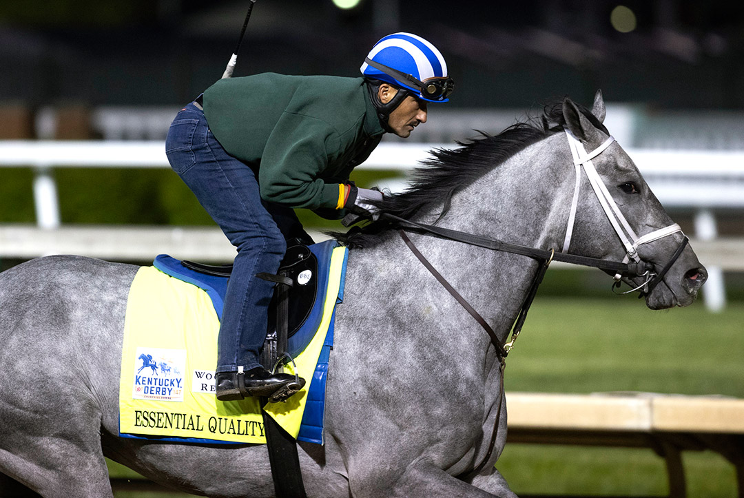 Essential Quality trains at Belmont Park on April 23