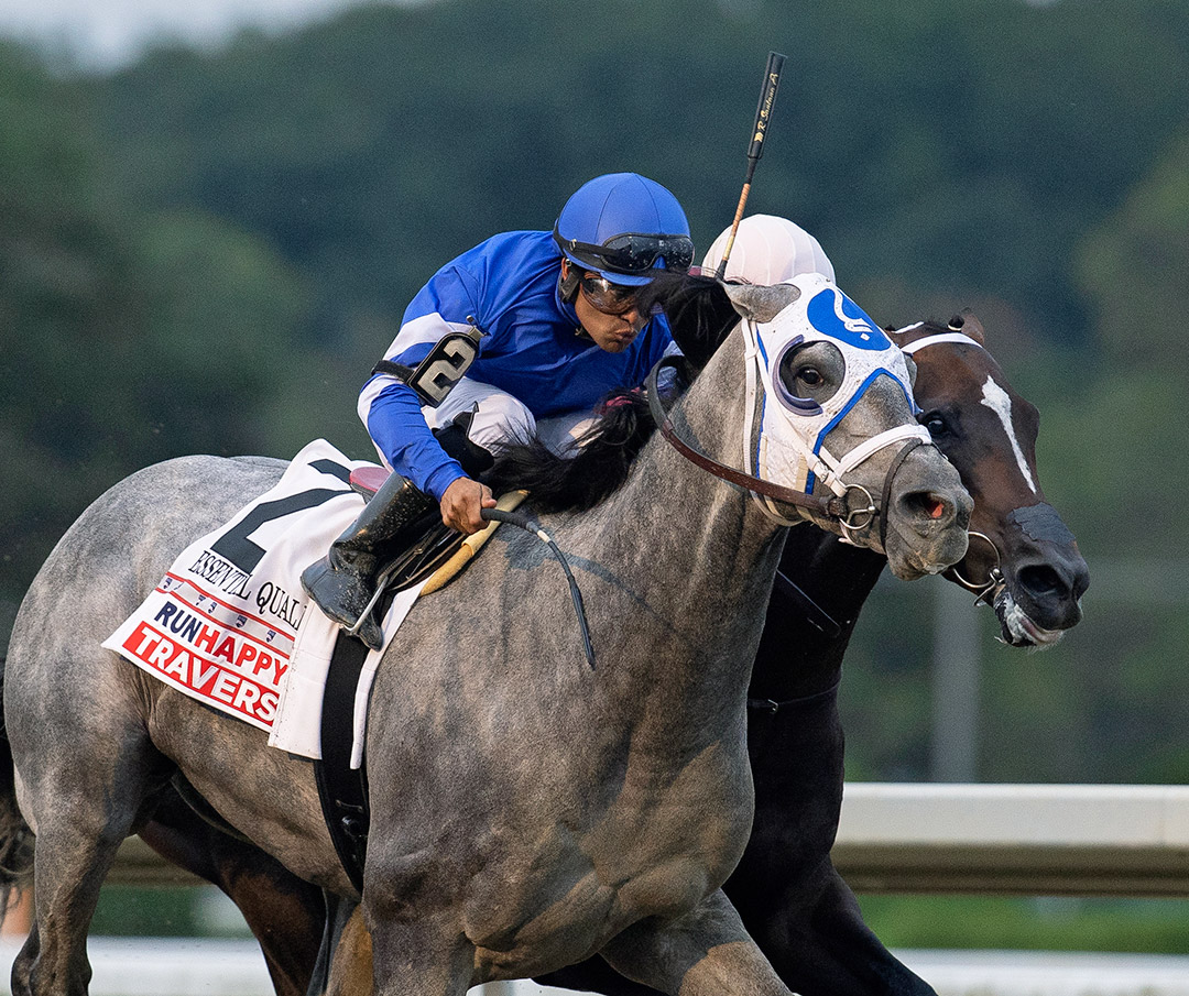 Essential Quality wins the 2021 Travers Stakes at Saratoga Race Course