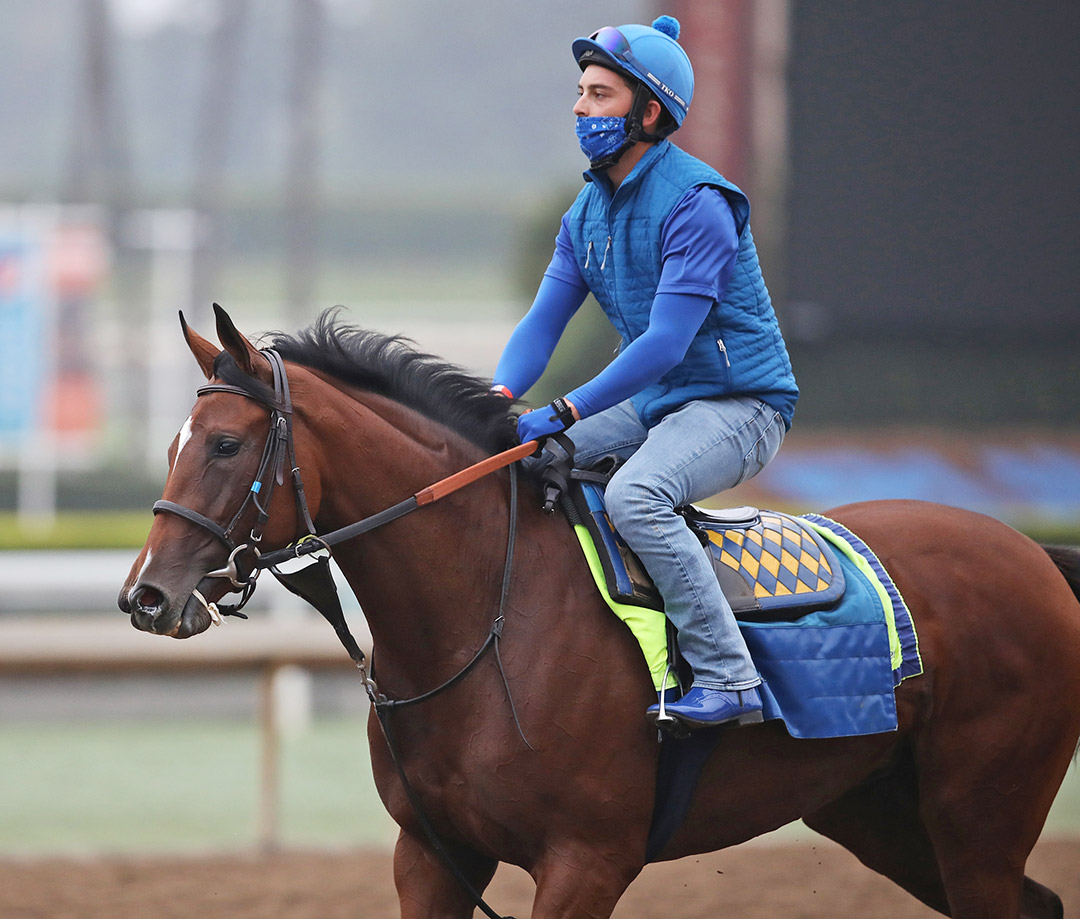 Exotic West trains at Santa Anita Park in September 2020