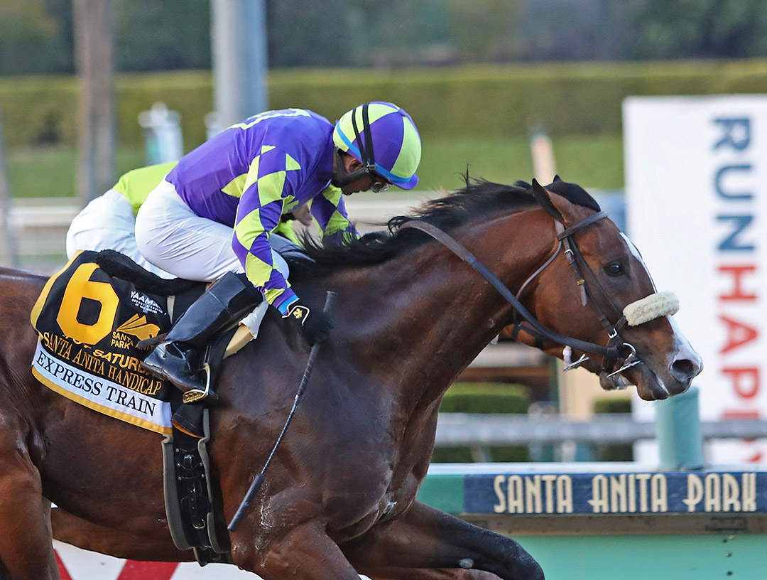 Express Train under Victor Espinoza wins the Santa Anita Handicap