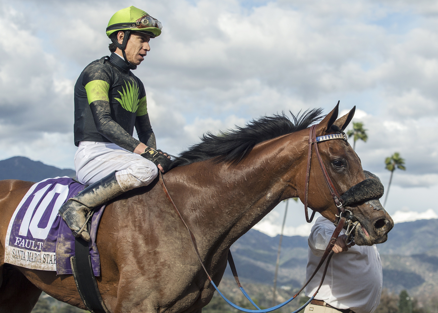 Geovanni Franco aboard Fault after the Santa Margarita Stakes