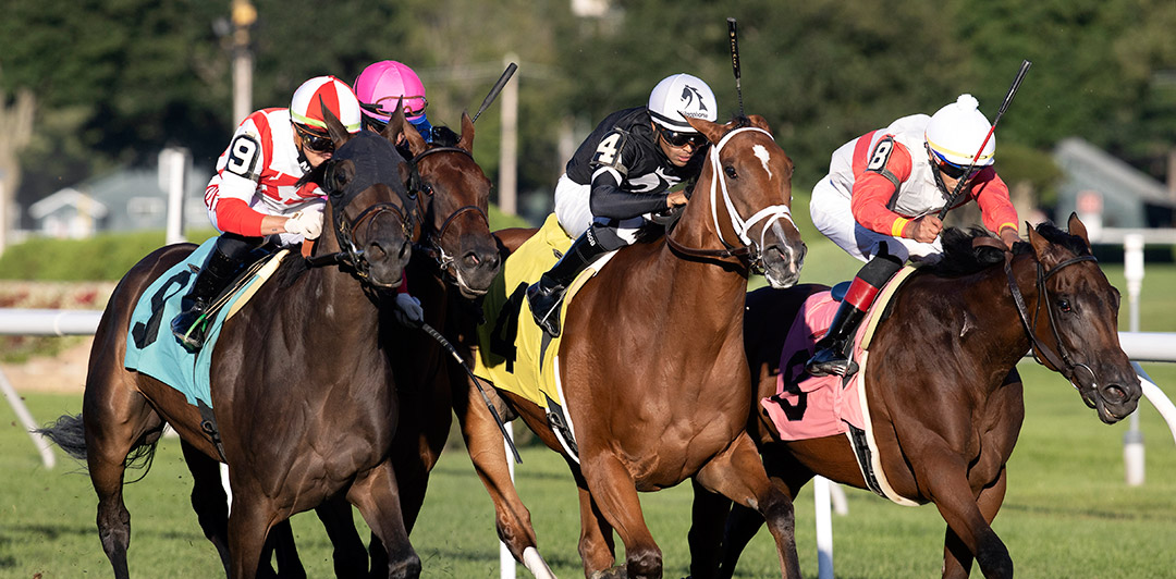 Federalist Papers (far right) wins a Sept. 3 maiden race at Saratoga