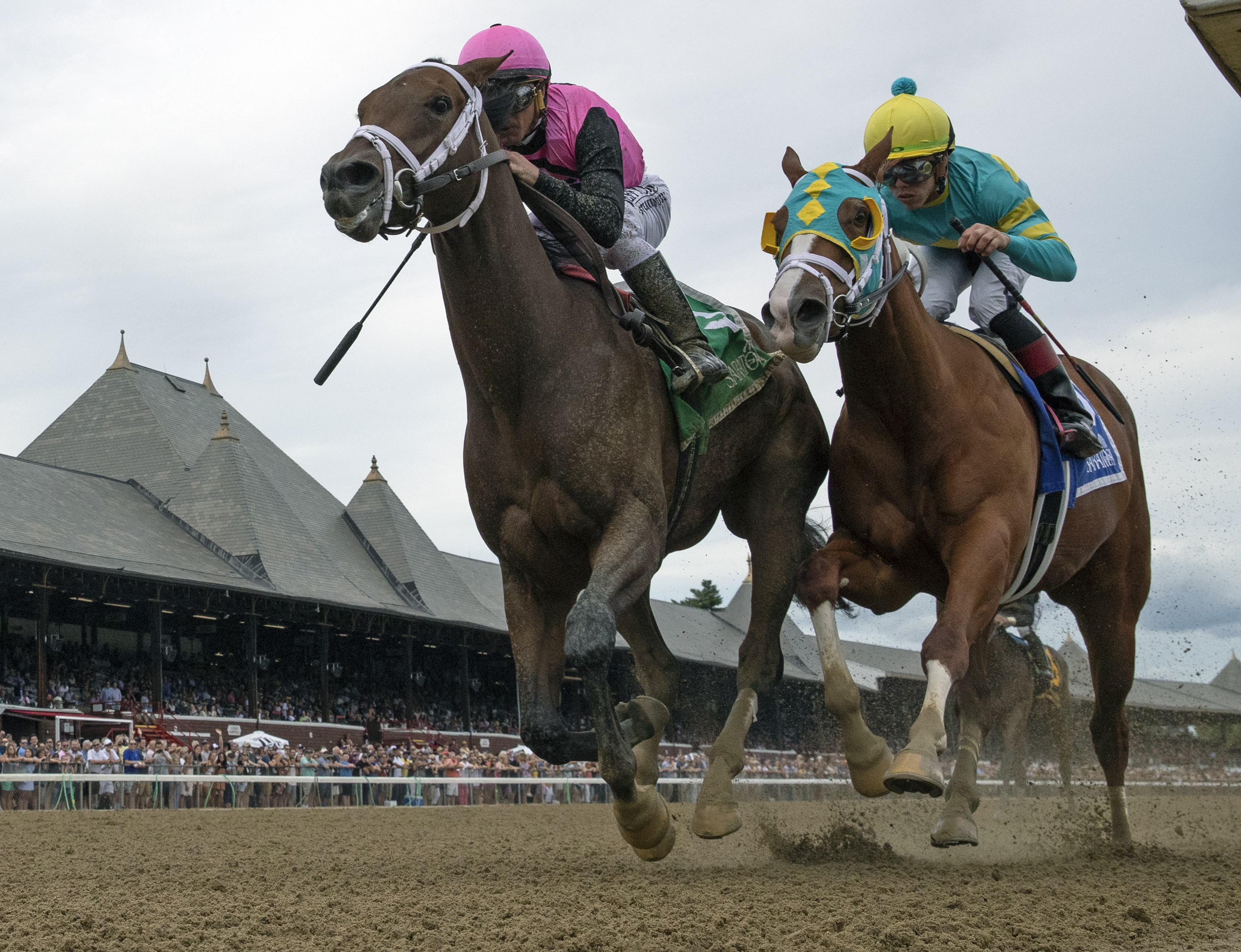 Fierce Lady (left) defeats Time Limit in the 2019 Seeking the Ante Stakes
