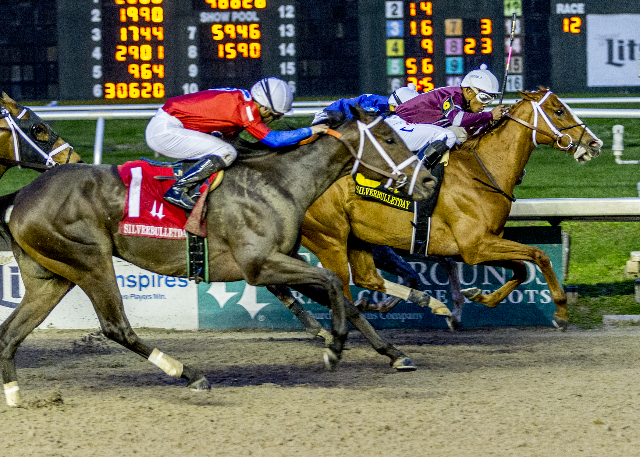 Finite (center) wins the 2020 Silverbulletday Stakes