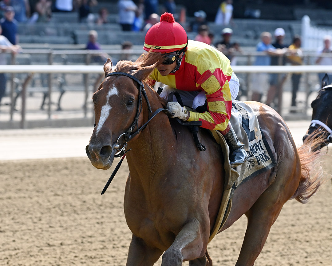 First Captain wins the 2021 Dwyer Stakes at Belmont Park