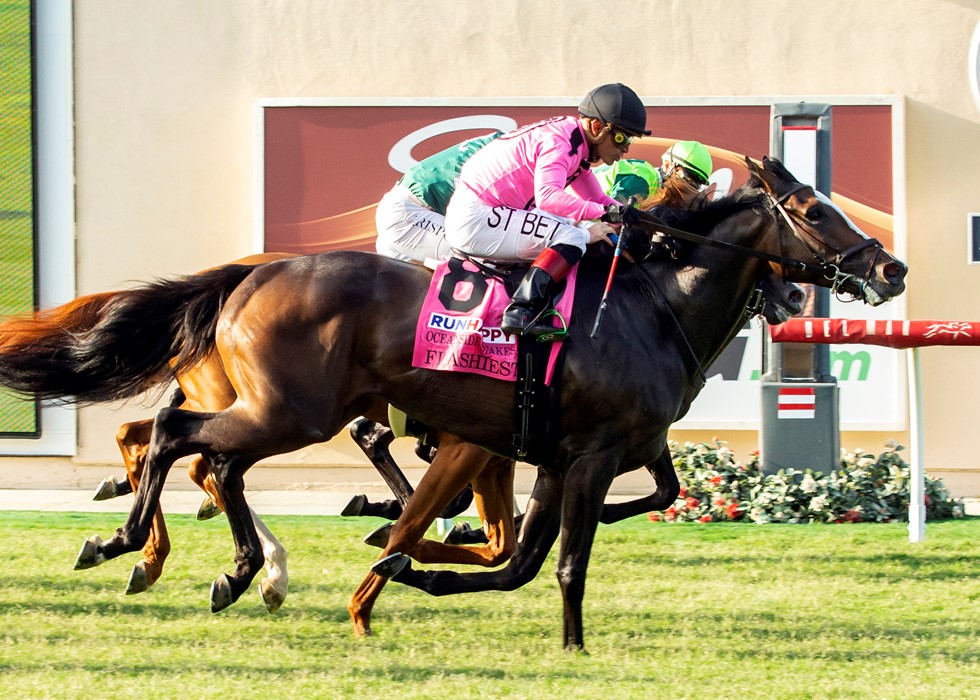 Flashiest gets up to win four-horse blanket finish in Oceanside Stakes.7-16.2021