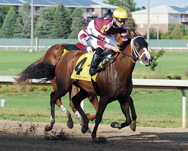 Flat Out Speed wins the Iowa Sorority Stakes at Prairie Meadows