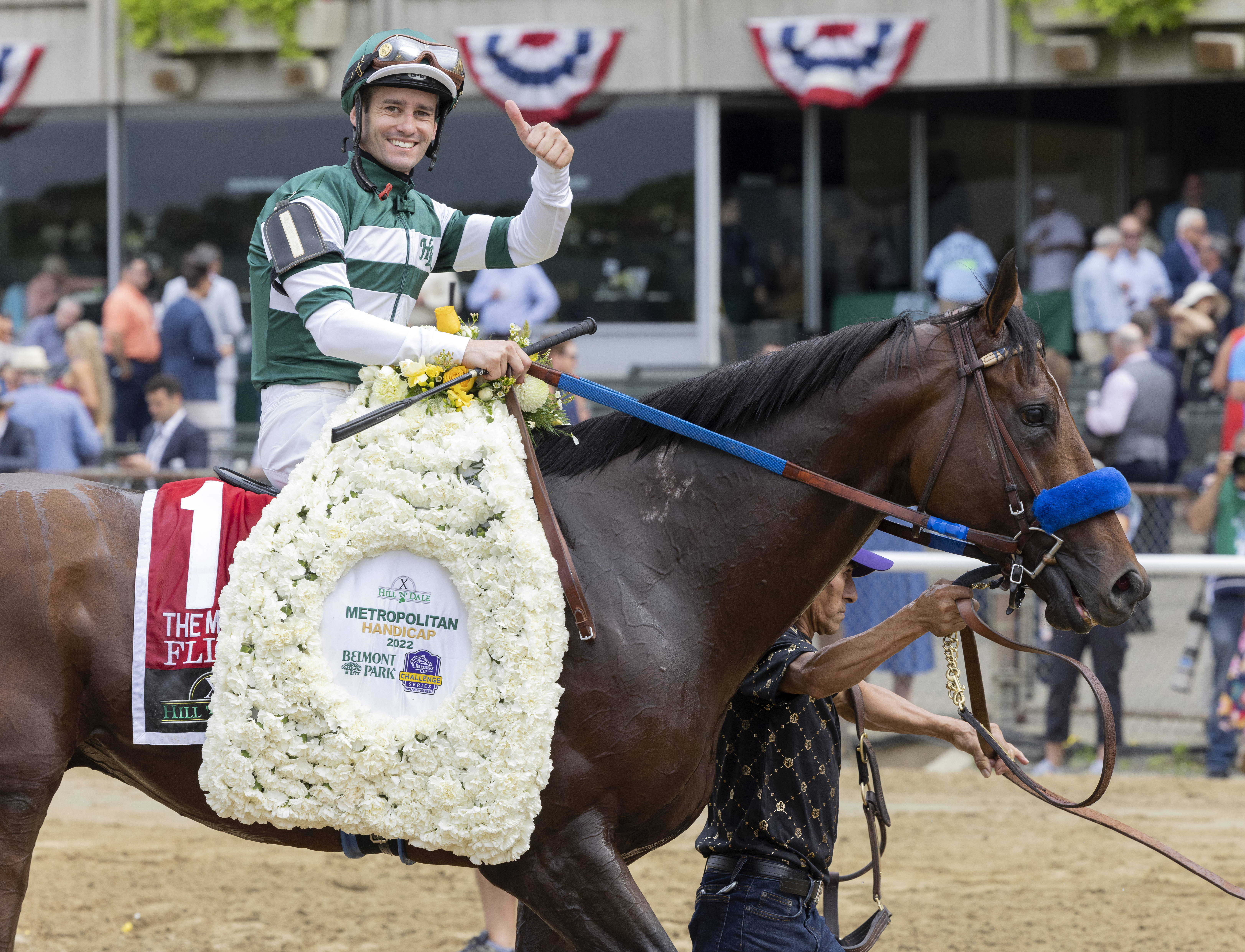 Flightline and Flavien Prat after the Met Mile June 11 2022