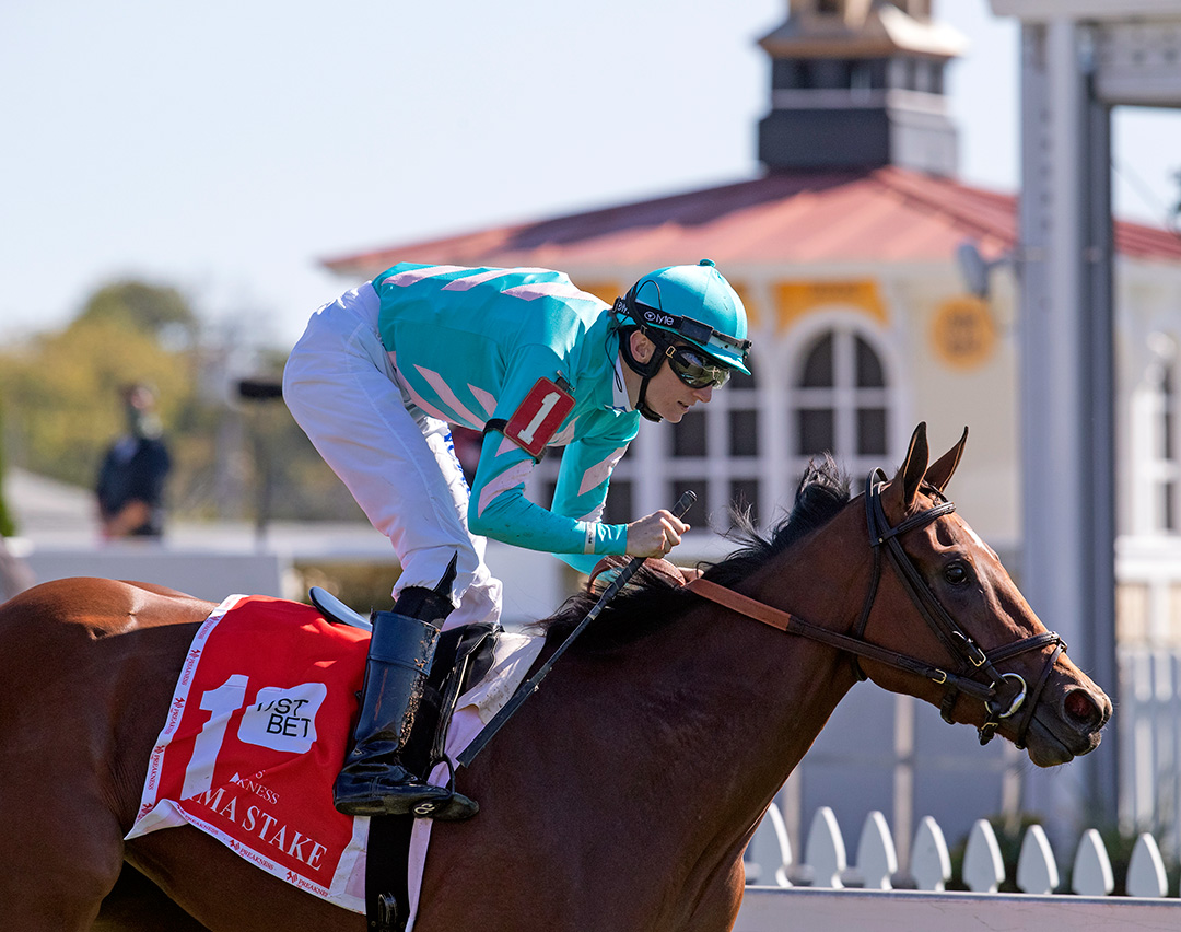 Fluffy Socks wins the 2020 Selima Stakes at Pimlico Race Course