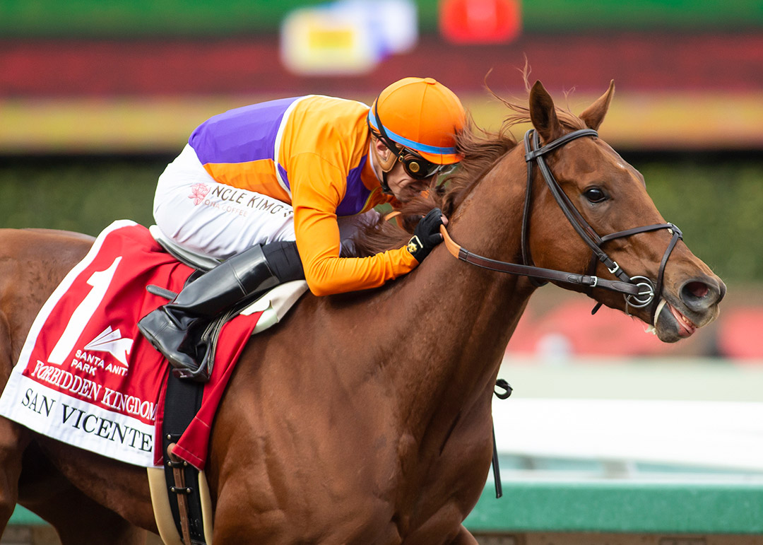 Forbidden Kingdom wins the 2022 San Vicente Stakes at Santa Anita