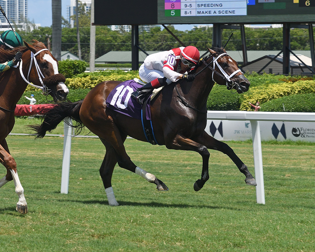 Fouzia wins an Aug. 15 maiden race at Gulfstream Park