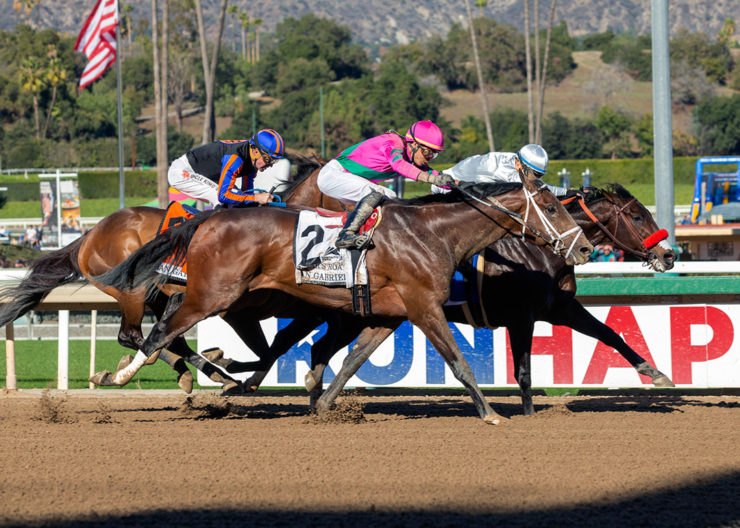 Friar's Road (2) finishes second in the 2021 San Gabriel Stakes at Santa Anita