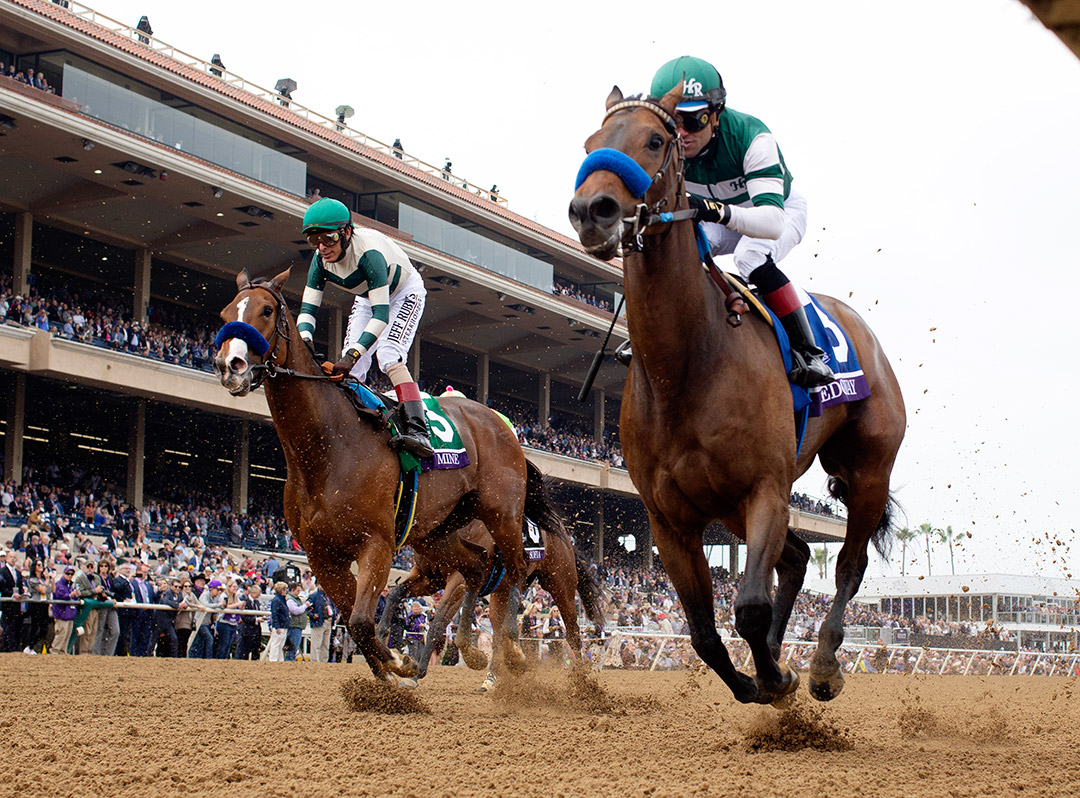 Edgeway (right) finishes second in the 2021 Breeders' Cup Filly and Mare Sprint at Del Mar