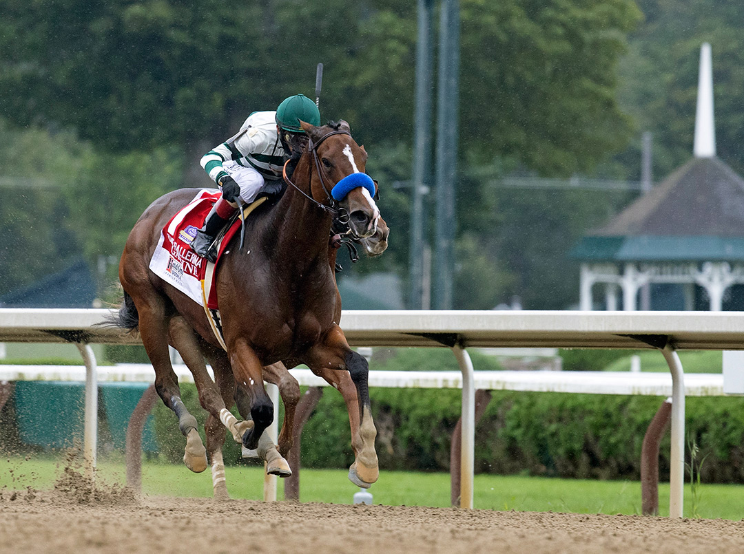 Gamine wins the 2021 Ballerina Stakes at Saratoga Race Course