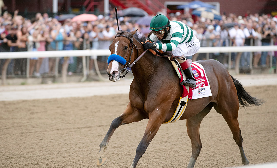 Gamine wins the 2021 Ballerina Stakes at Saratoga