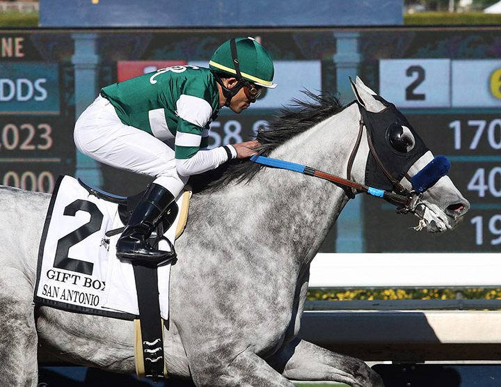 Gift Box wins the 2019 San Antonio Stakes at Santa Anita Park
