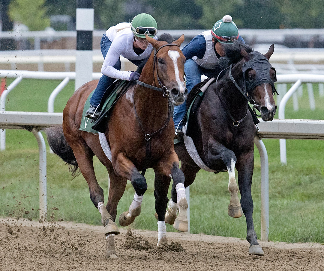 Gilded Age (left) and Galt train at Saratoga Race Course on Aug. 14