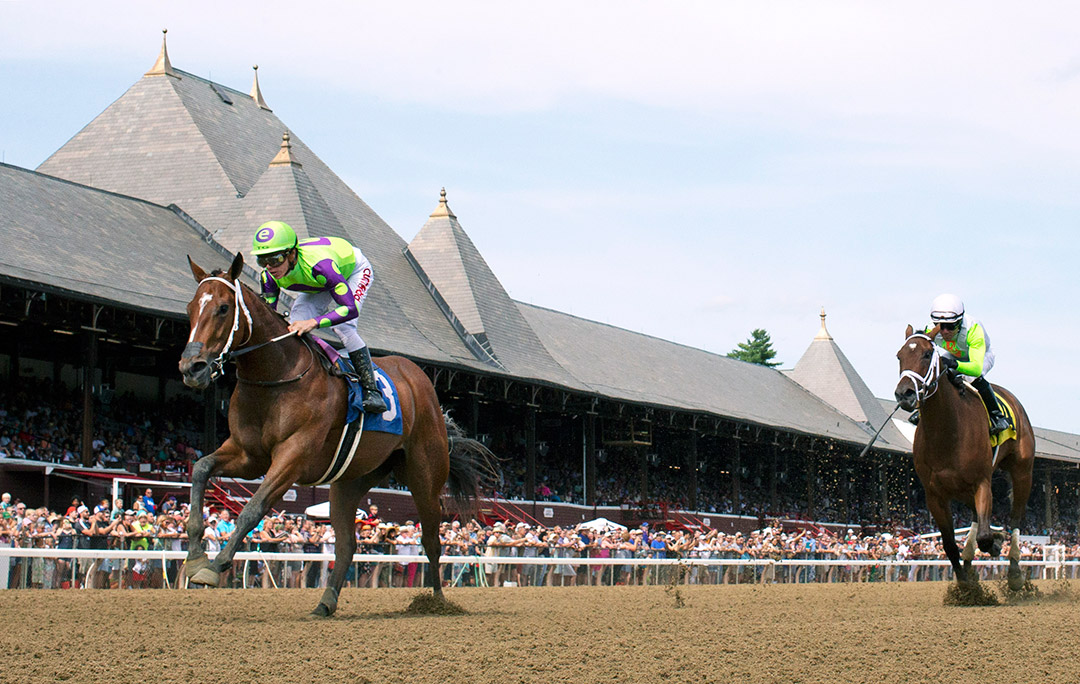 Gimmick wins an August 2021 maiden race at Saratoga Race Course