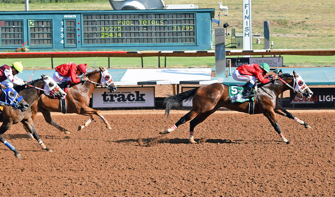 Gold Heart Eagle V wins the 2020 All American Quarter Horse Derby at Ruidoso Downs