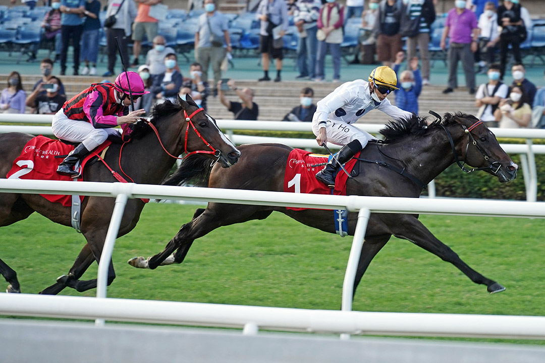 Golden Sixty wins the 2021 Jockey Club Mile at Sha Tin Racecourse