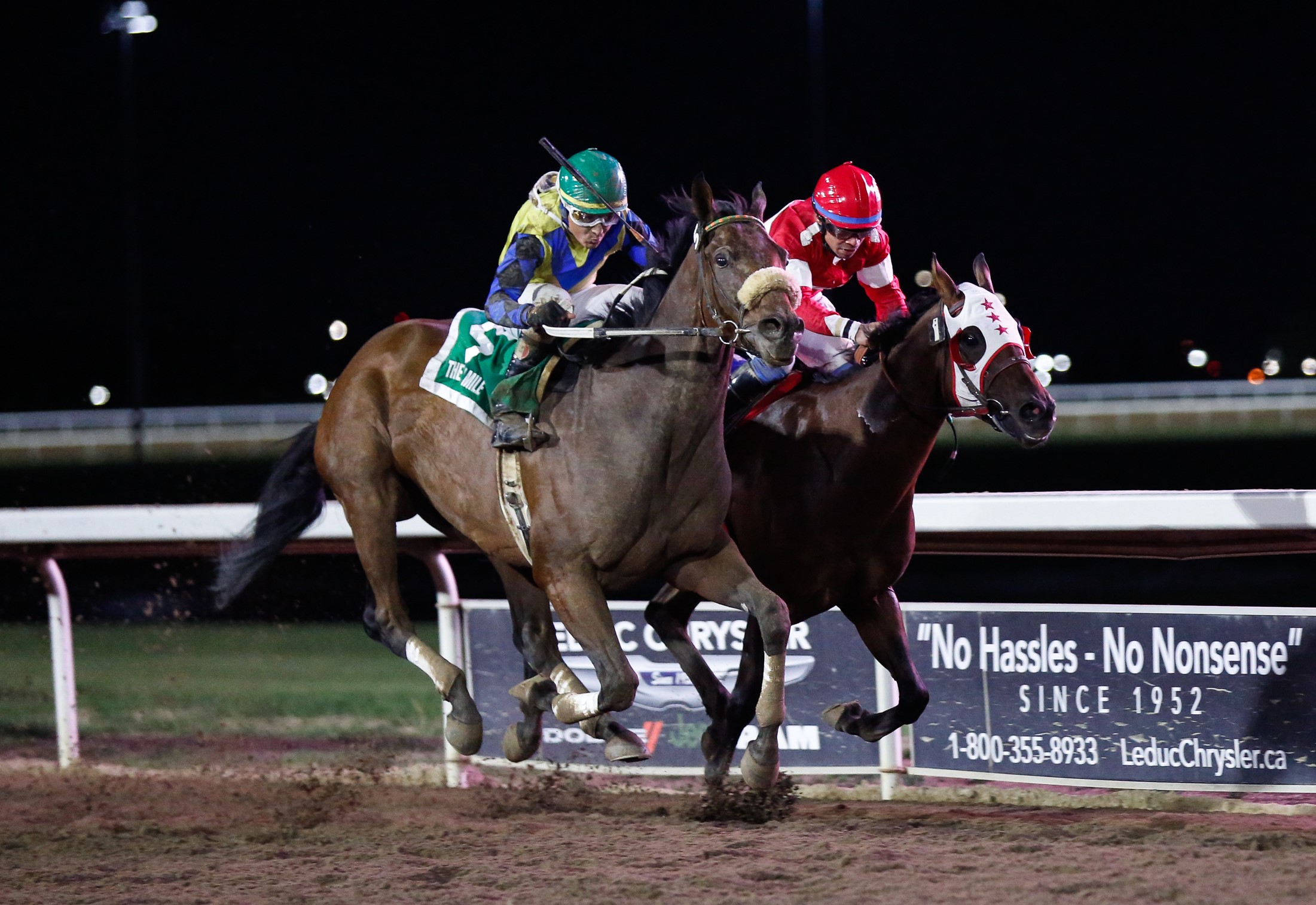 Greek Geek (left) beats Sir Bregovic in the Century Mile Handicap Sept 11 2021